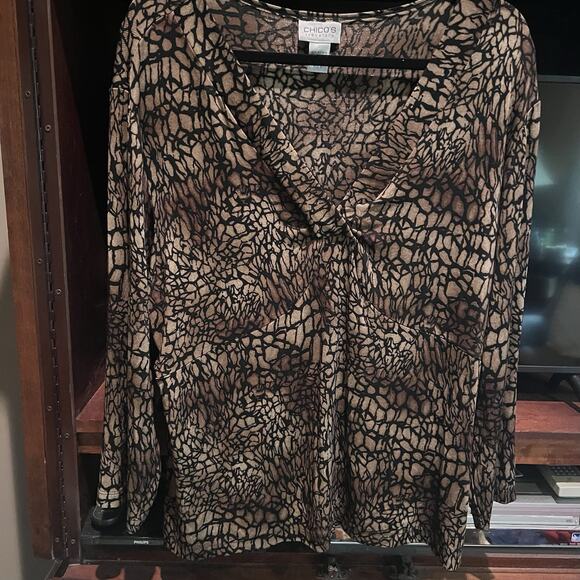 Chico's Traveler Leopard Print Shirt Sz 3 XL Art-to-Wear Animal 3/4 Sleeve Wrap - Picture 13 of 13